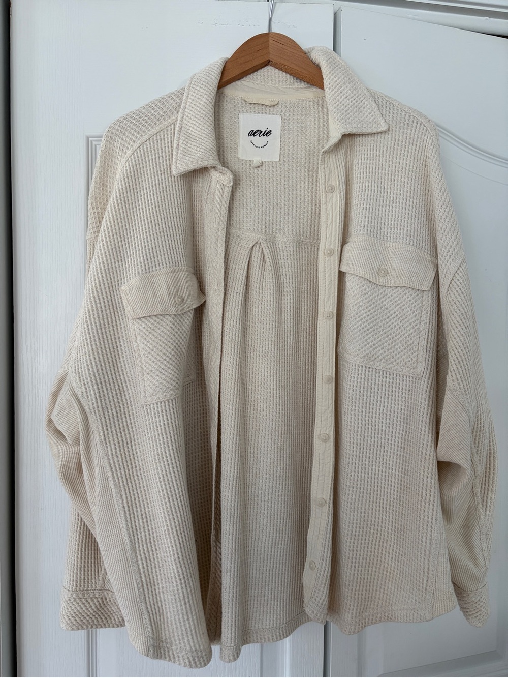 Aerie LumberJane Waffle Shirt Textured Button Down Cream